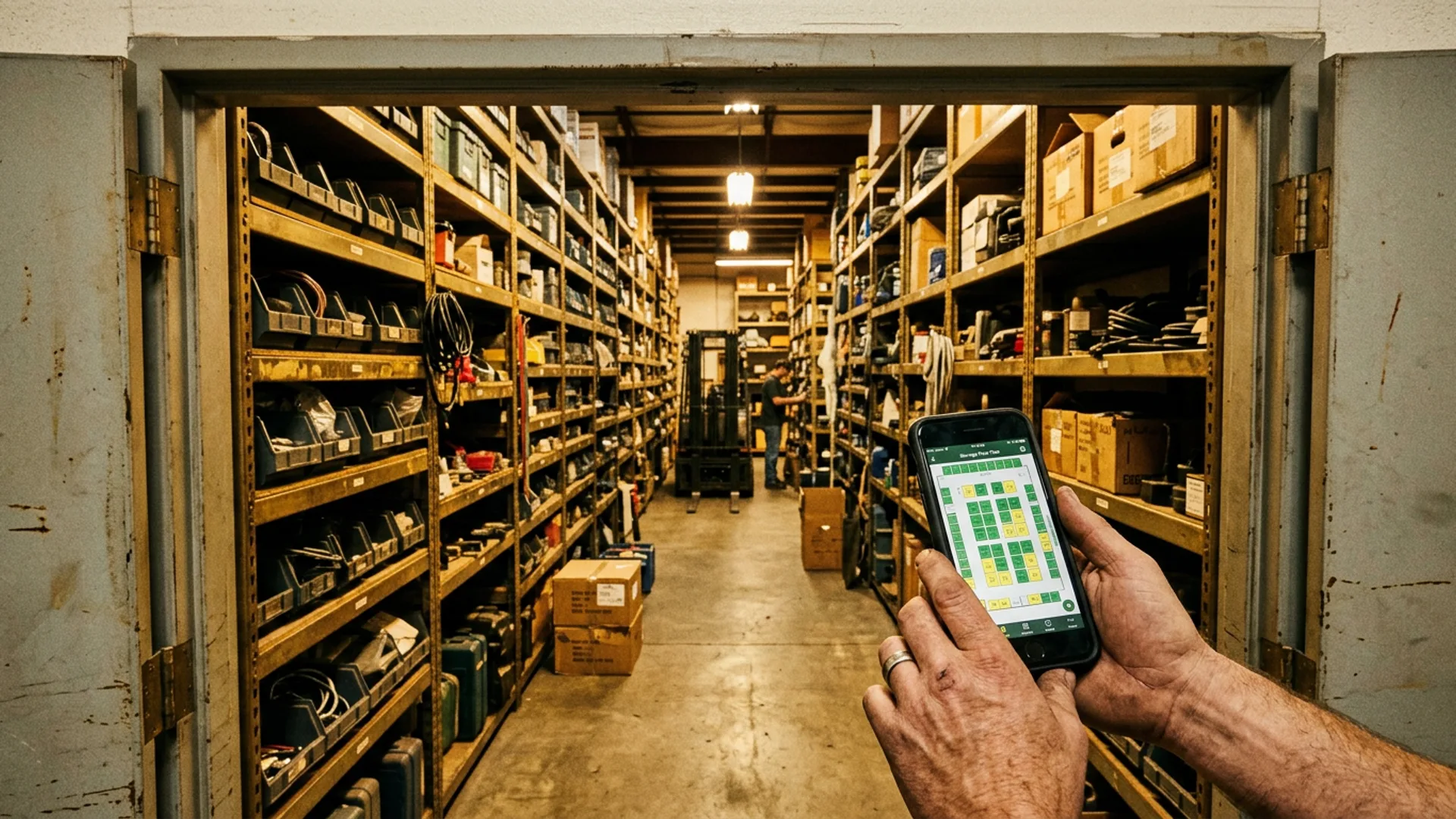 ProFlip app showing a visual floor plan of a storage unit